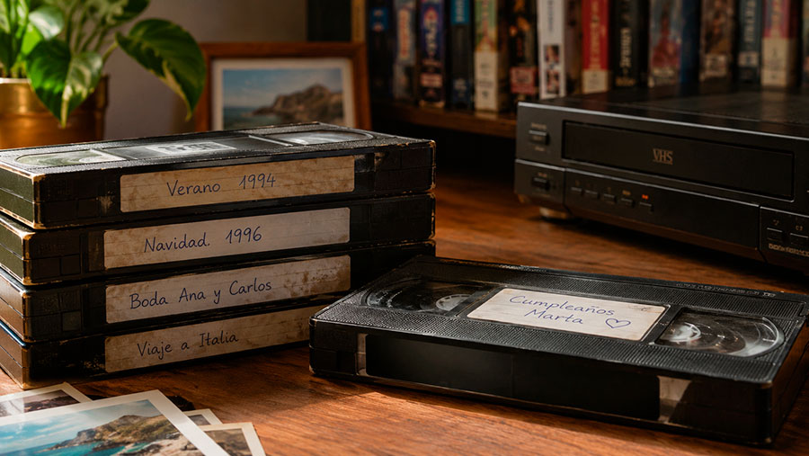 Cintas VHS antiguas almacenadas durante años